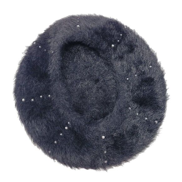 Sole‎ Society Fuzzy Eyelash Black Beret Gunmetal Studded Hat Military City Glam main image 9